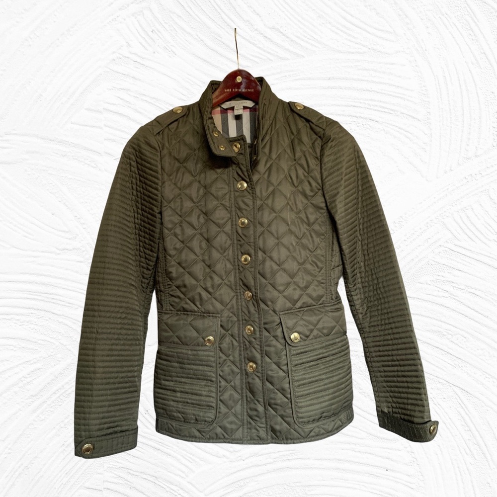 Burberry green plaid puffer coat